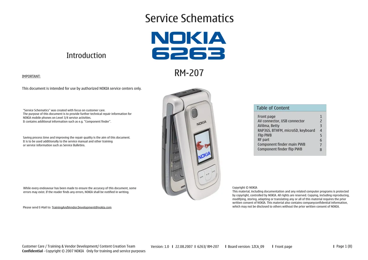Nokia 6263 (RM-207) - Схемы v1.0, Board version: 1ZCA_09