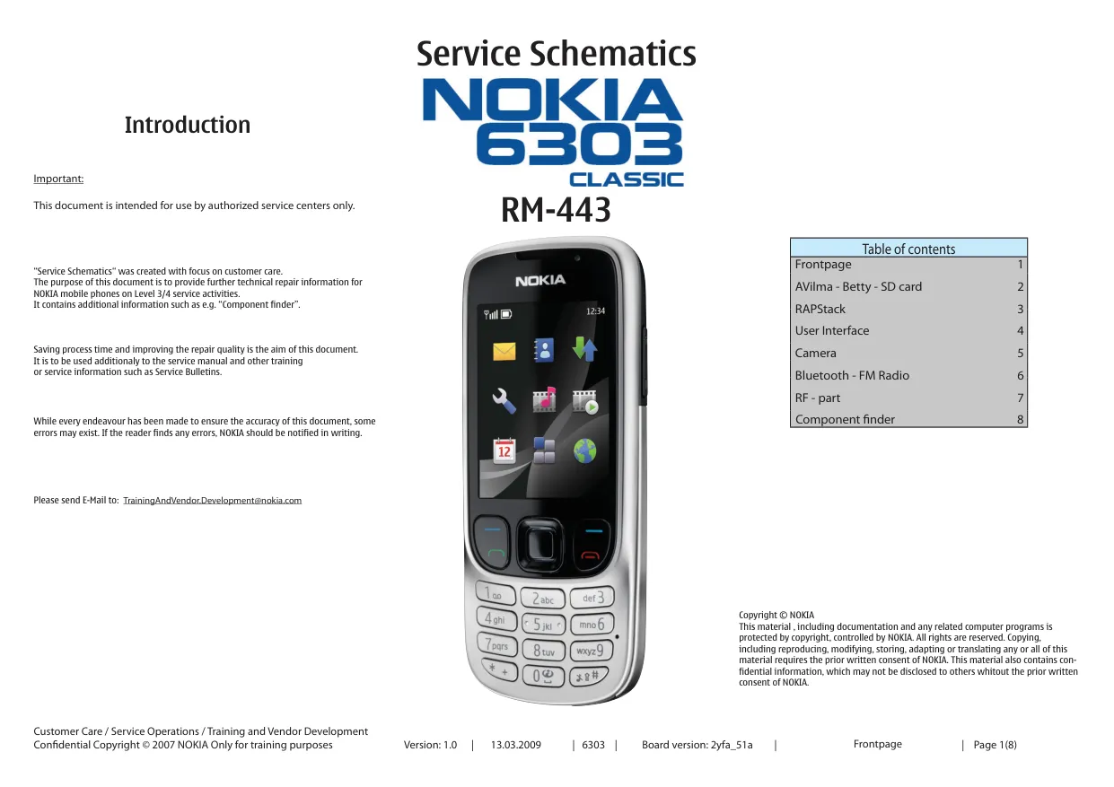 Nokia 6303 classic (RM-443) - Схемы v1.0, Board version: 2yfa_51a