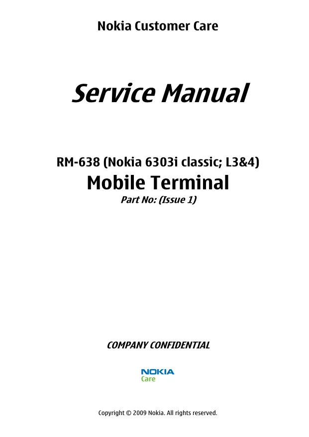 Nokia 6303i classic (RM-638) - Руководство по обслуживанию (Service manual L3&L4) v1.0