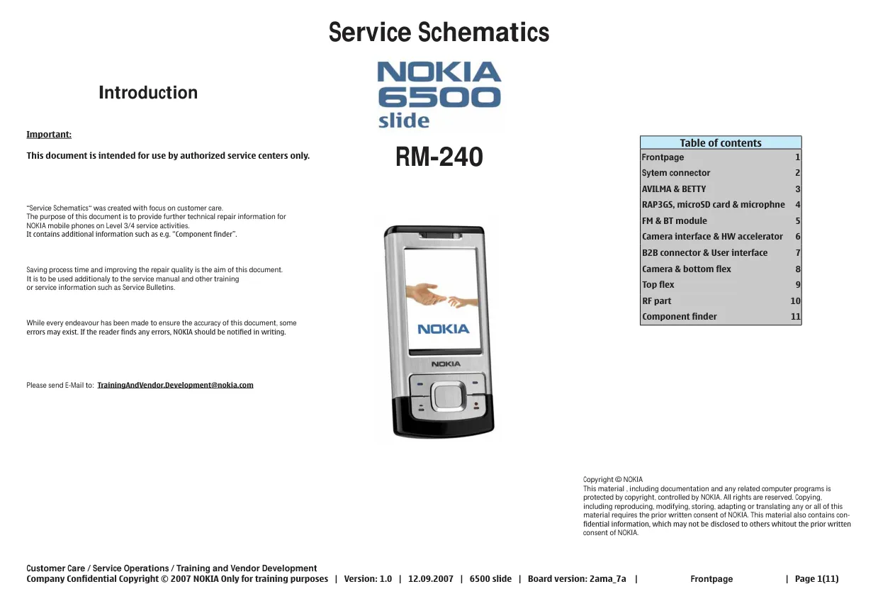 Nokia 6500 slide (RM-240) - Схемы   version 1.0, board version: 2ama_7a