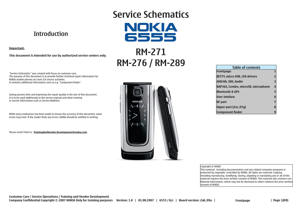 Nokia 6555 (RM-271/RM-276/RM-289) - Схемы 6555 / b/c, Version: 1.0, Board version: 2ab_09a