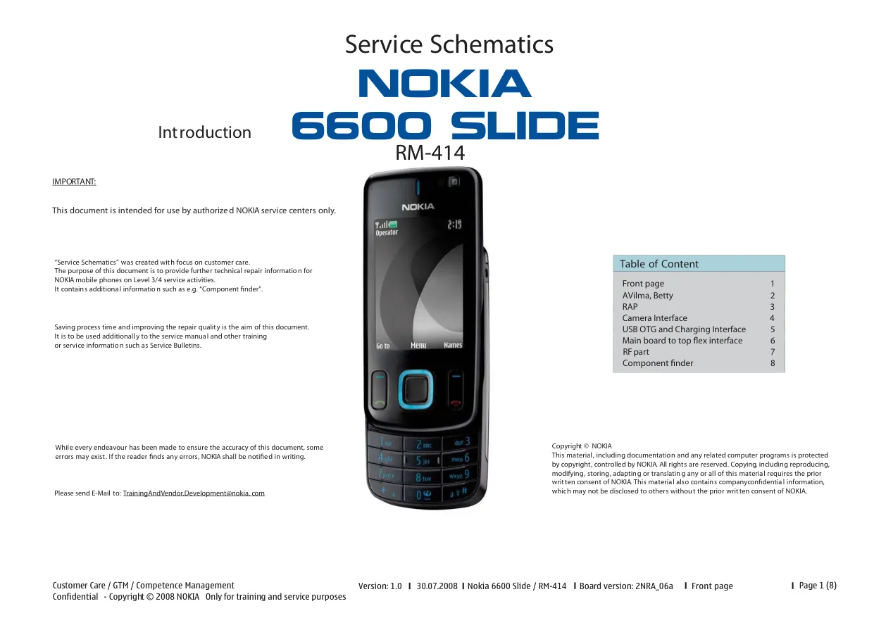 Nokia 6600 slide (RM-414) - Схемы v1.0, Board version: 2NRA_06a
