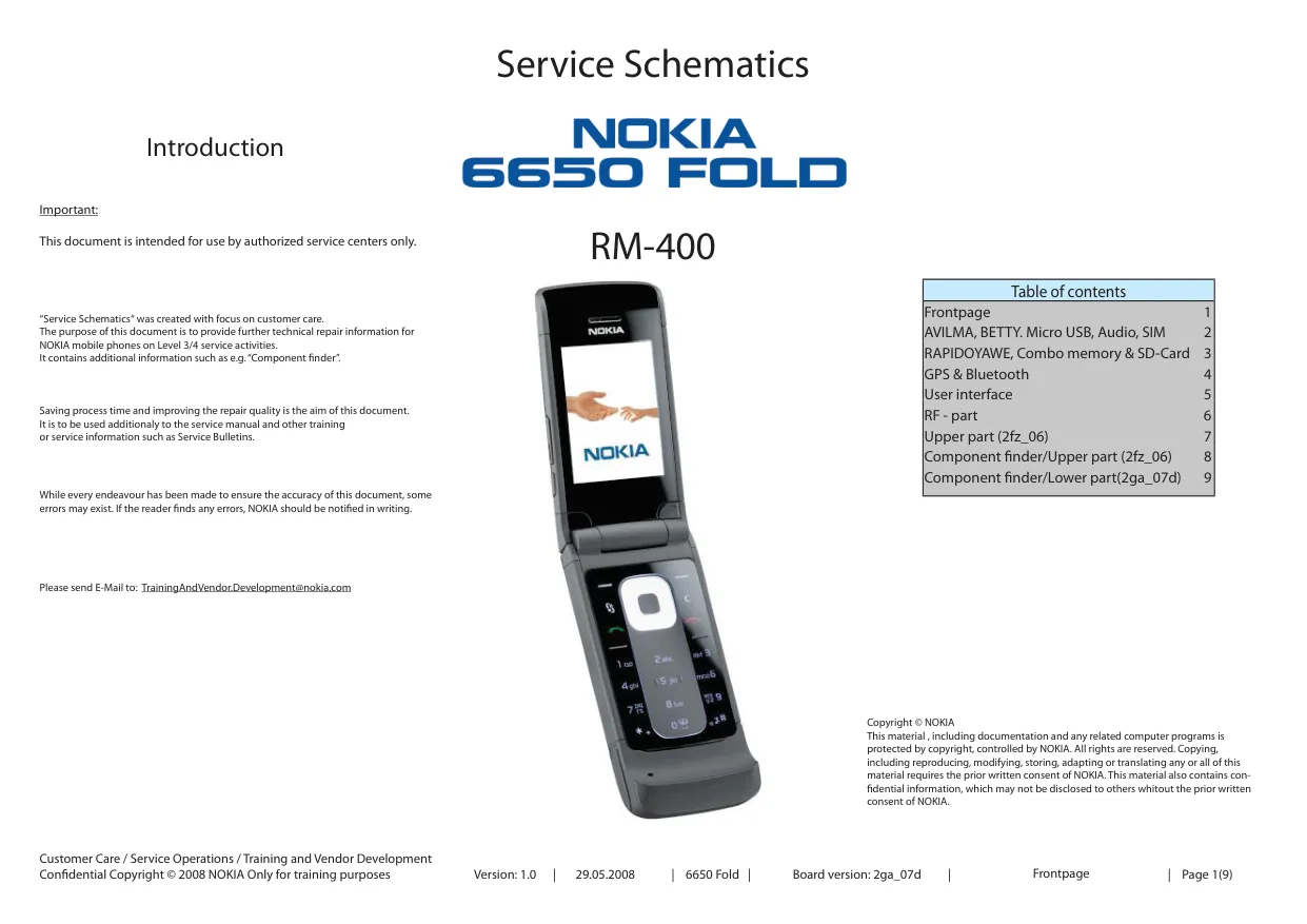 Nokia 6650 Fold (RM-400) - Схемы Version: 1.0, Board version: 2ga_07d