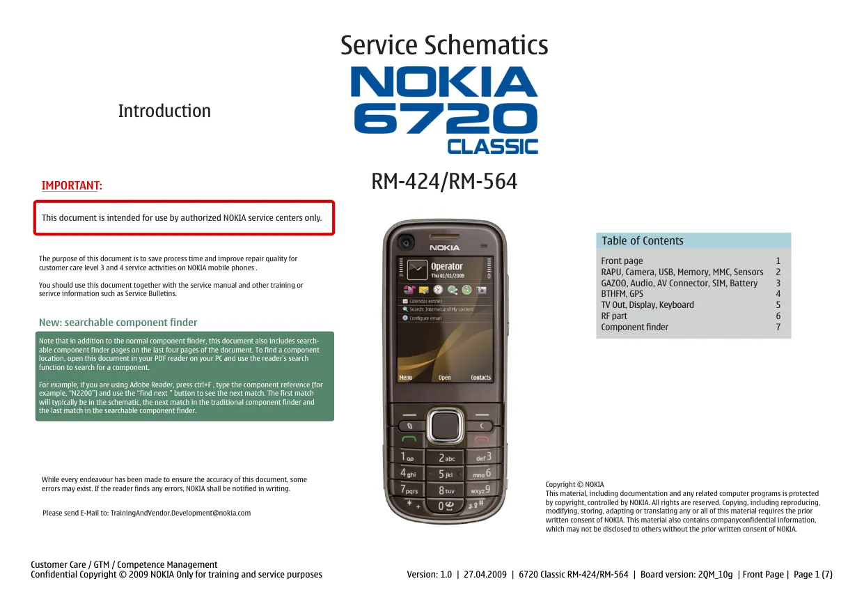 Nokia 6720 classic (RM-424/RM-564) - Схемы Board version: 2QM_10g, v1.0