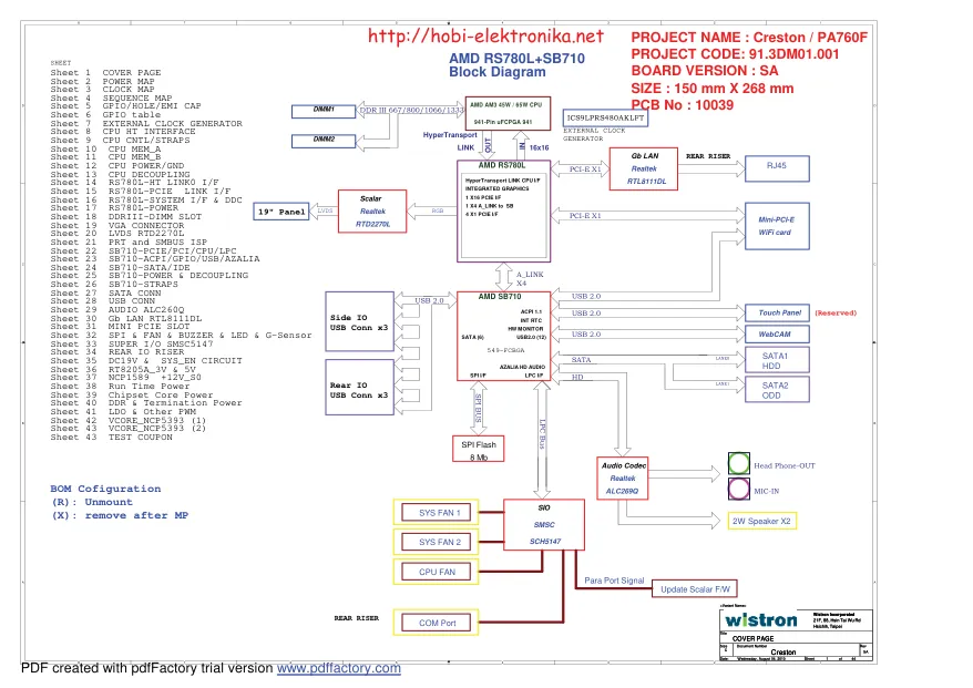 Wistron Creston / PA760F - Схемы Schematics, v: SA