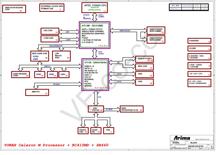 Arima 40GAB1230-B100 - Схемы Gateway W340UI