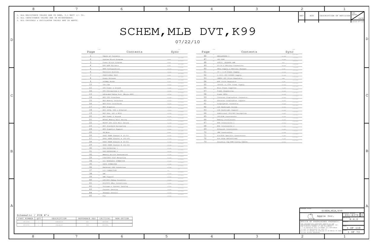 Apple MacBook Air 11 A1370 - Схемы SCHEM,MLB DVT,K99,051-8379,820-2796