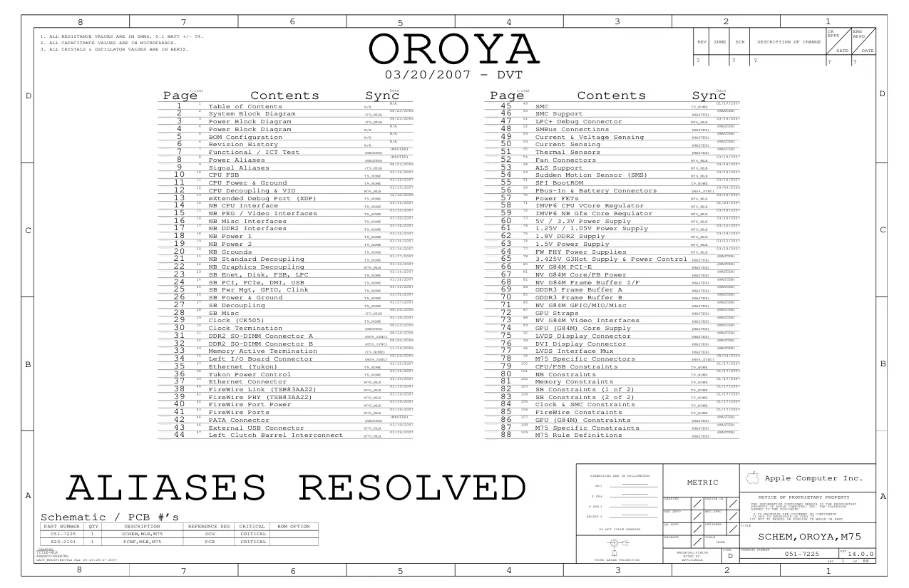 Apple MacBook Pro (A1226) - Схемы   Rev: 14.0, EVT, OROYA, M75, 051-7225, 820-2101