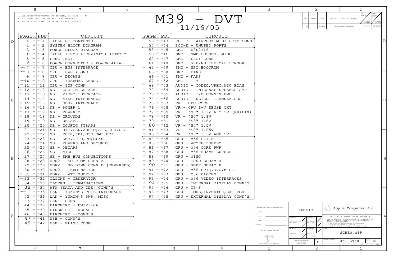 Apple Macbook M39 - Схемы 051-6950, Rev: 06