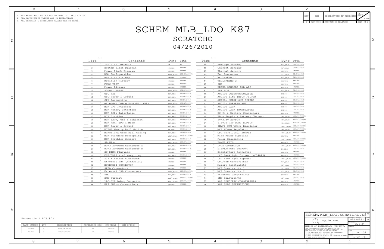 Apple MacBook 13'' Unibody (A1342) - Схемы K87-MLB, 051-8561, 820-2877, SCRATCHO