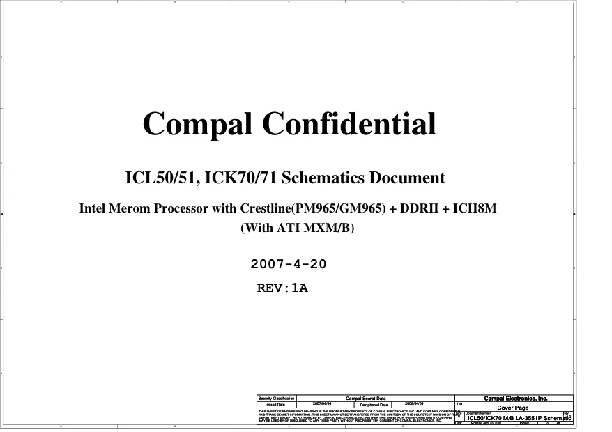 Compal LA-3551P (REV: 1A) - Схемы ICL50/51, ICK70/71, REV: 1A, Acer 7520