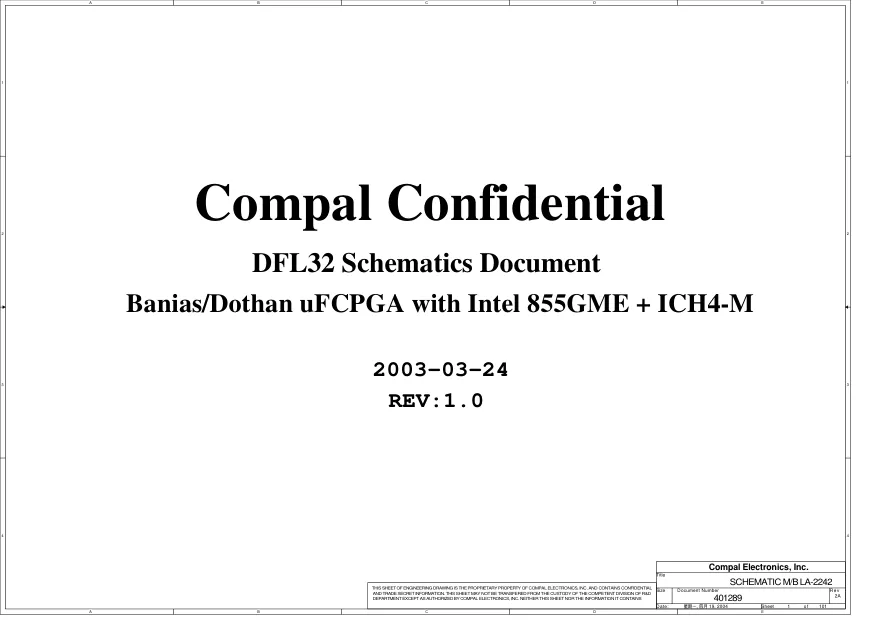 Compal LA-2242 - Схемы Rev: 1.0, DFL32, Acer Aspire 2000, 2010, 2020