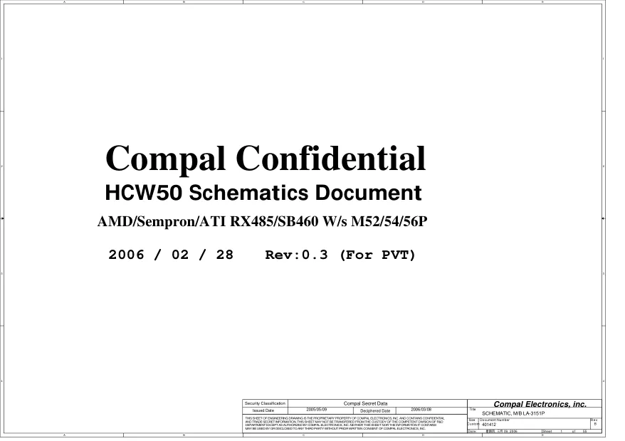 Compal LA-3151P - Схемы Rev: 0.3 (For PVT), HCW50, Acer Aspire 3100