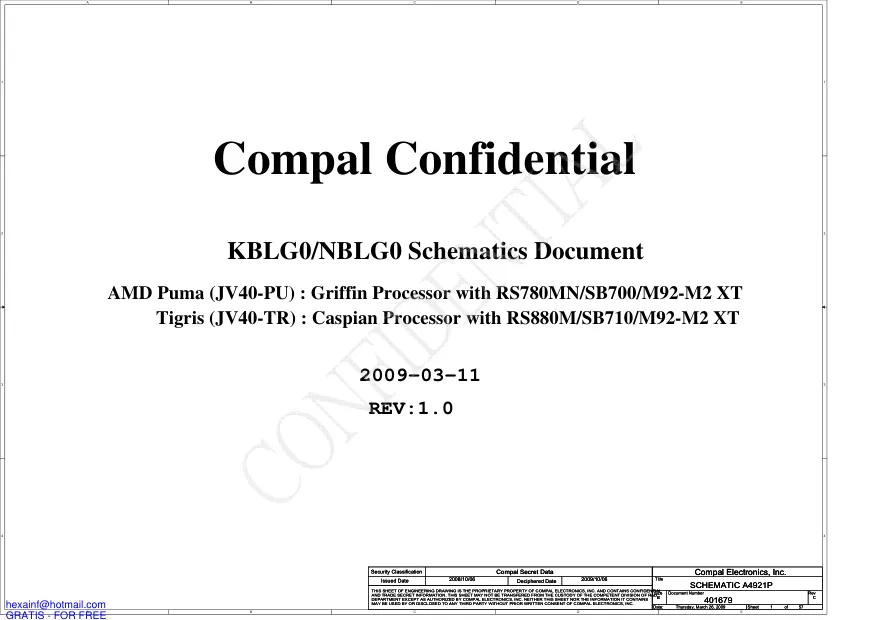 Compal LA-4921P (KBLG0/NBLG0) - Схемы Rev: 1.0, Acer Aspire 4535, JV40-PU, JV40-TR