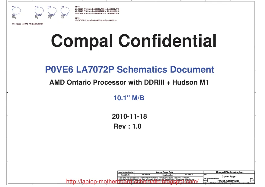 Compal LA-7072P (P0VE6/P0VH6) - Схемы Rev: 1.0, Acer Aspire One 522, AO522