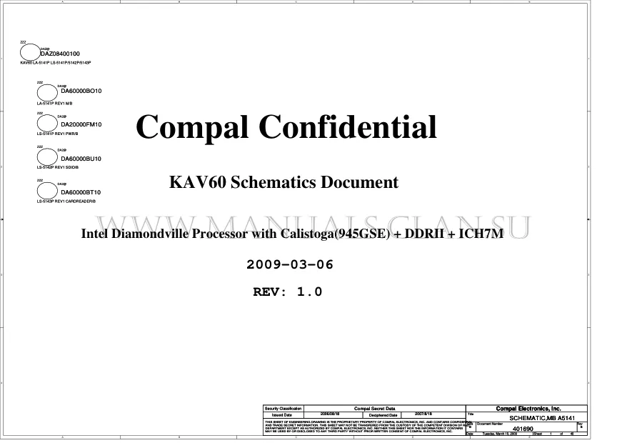 Compal LA-5141P (KAV60) - Схемы Rev: 1.0, Acer Aspire One D520, AOP531H