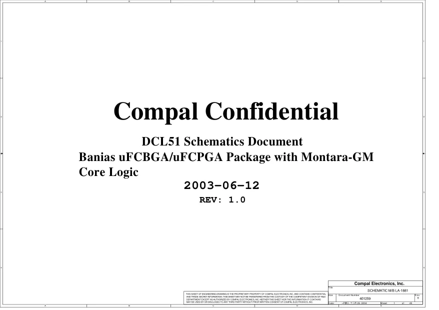 Compal LA-1881 (DCL51) - Схемы Acer Travelmate 290, Rev: 1.0