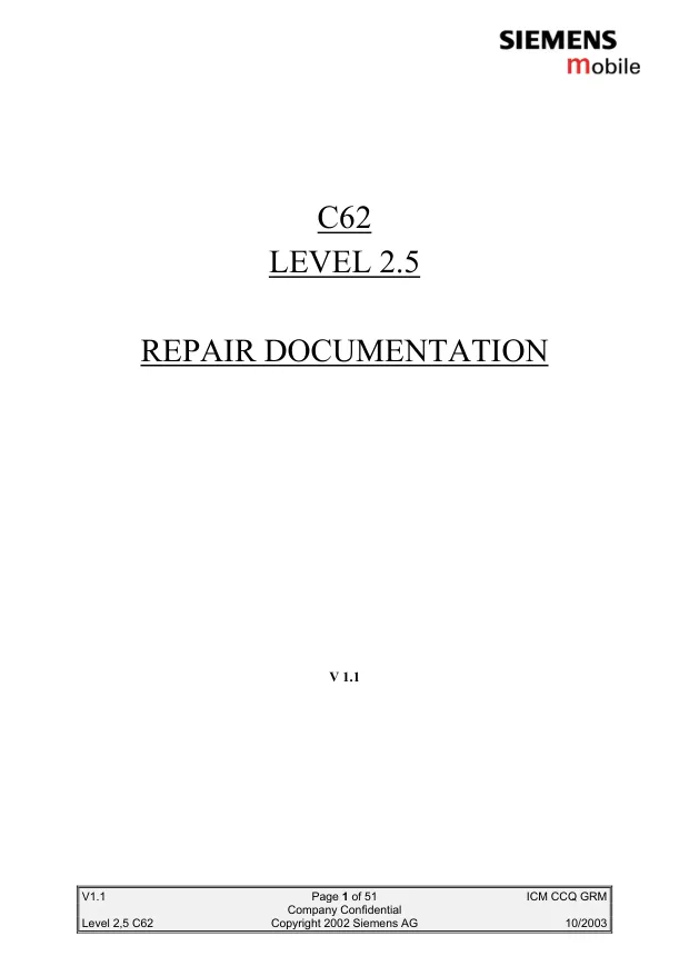 Siemens C62 - Руководство по ремонту Repair Documentation, Level 2.5, v 1.1