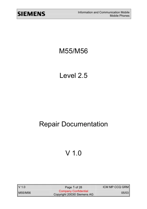 Siemens M55/M56 - Руководство по ремонту Repair Documentation, Level 2.5, v 1.0