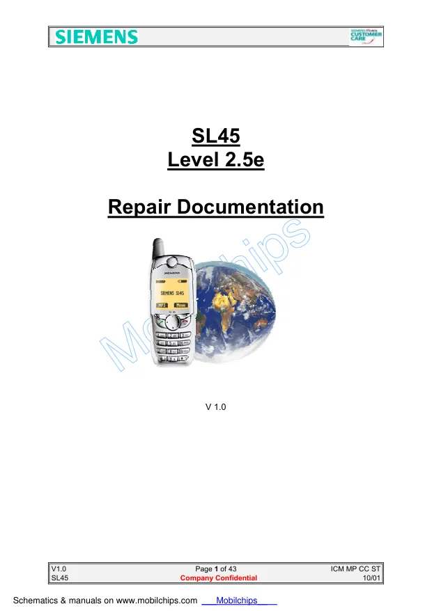 Siemens SL45 - Руководство по ремонту Repair Documentation, Level 2.5, v 1.0