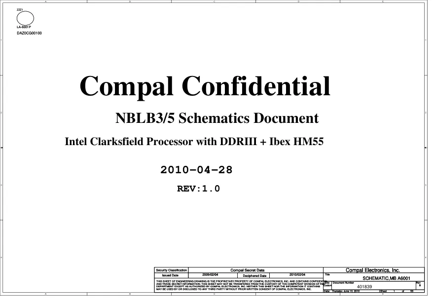 Compal LA-6001P - Схема Rev: 1.0