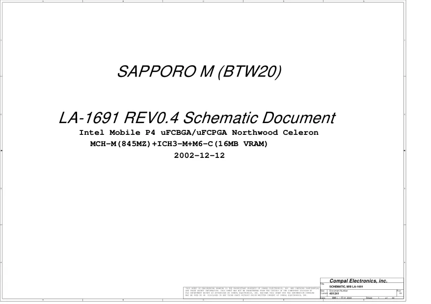 Compal LA-1691 - Схема Compaq Evo N600c