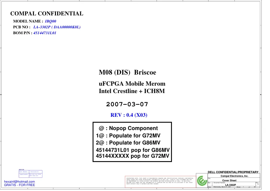 Compal LA-3302P - Схема DELL Latitude D630, DISCRETE. REV: 0.4