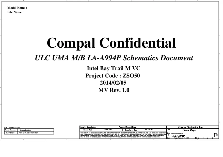 Compal LA-A994p - Схема Rev: 1.0