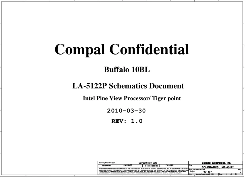 Compal LA-5122P - Схема nb255-250, PAV10, Rev:1.0