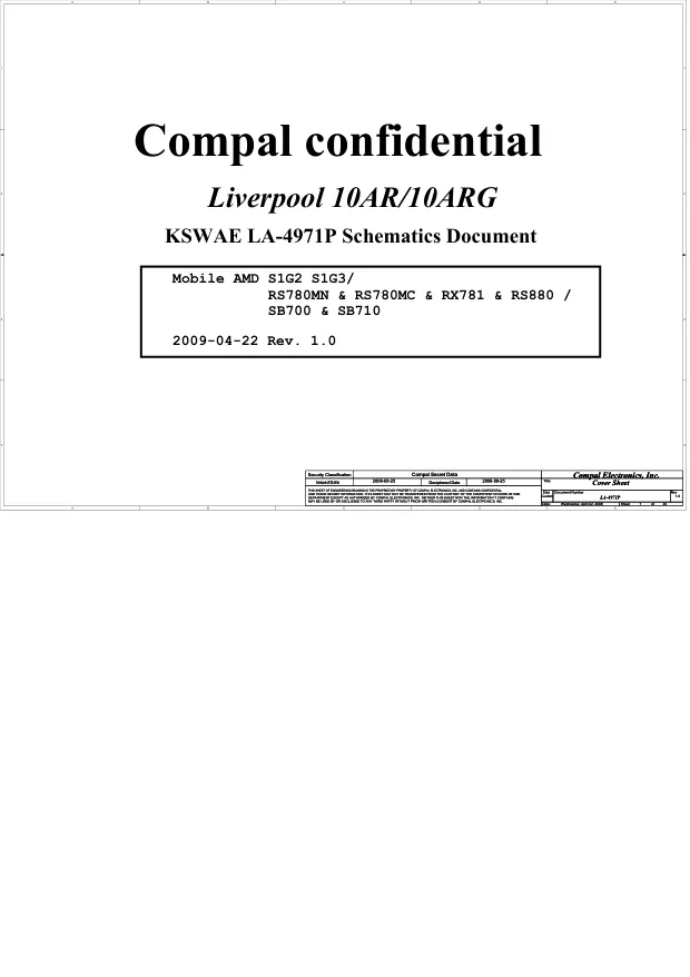 Compal LA-4971P - Схема Toshiba Satellite A500, L500, kswae, liverpool 10ar, 10arg, Rev: 1.0