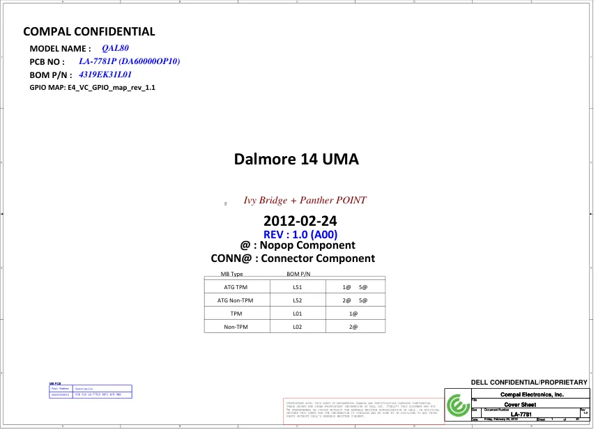 Compal LA-7781P - Схема Rev: 1.0, QAL80