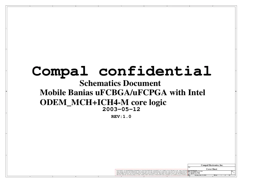 Compal LA-1701 - Схема Rev: 1.0, HP Compaq nx7000