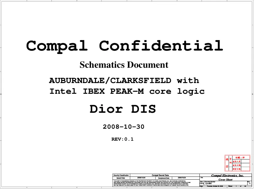 Compal LA-4891P - Схема HP ELITEBOOK 6440b, 6540b, KELL00, DIOR, DISCRETE, REV: 0.1