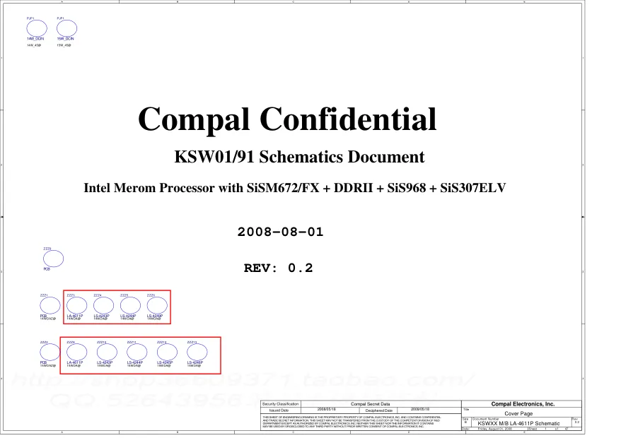 Compal LA-4611P - Схема INTELBRAS I400, KSW01_91, REV: 0.2