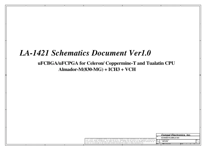 Compal LA-1421 - Схема Toshiba Satellite 1100