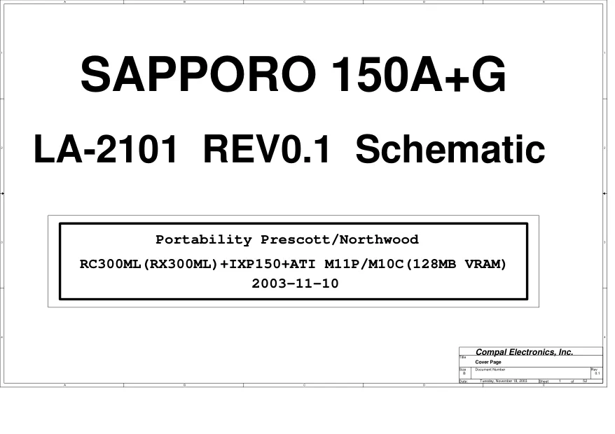 Compal LA-2101 - Схема Toshiba Satellite P10, SAPPORO 150A+G