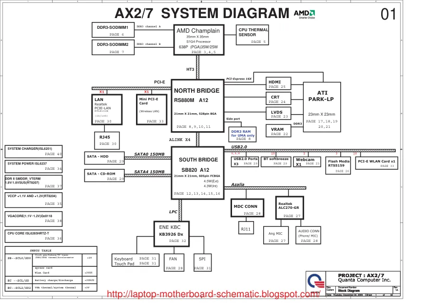 Quanta AX2/AX7 - Схема HP G42, G56, G62, Compaq CQ56, CQ62, Rev: 1a
