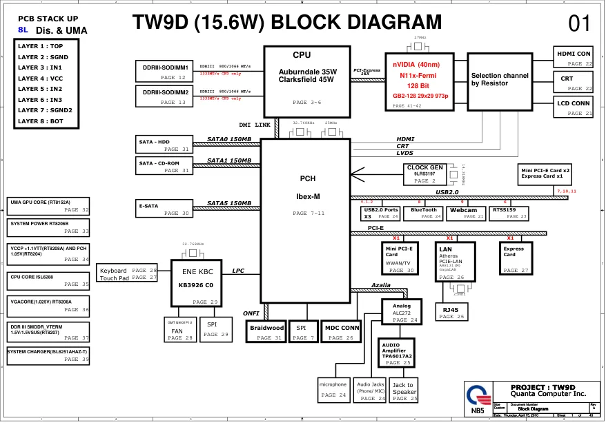 Quanta TW9D - Схема Rev: A, 15.6W