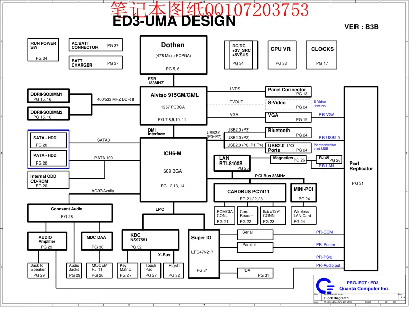 Quanta ED3-UMA - Схема VER: B3B