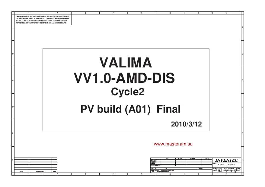 Inventec VALIMA - Схема VV1.0-AMD-DIS, Cycle2, PV, Rev: AX1, HP Compaq 326