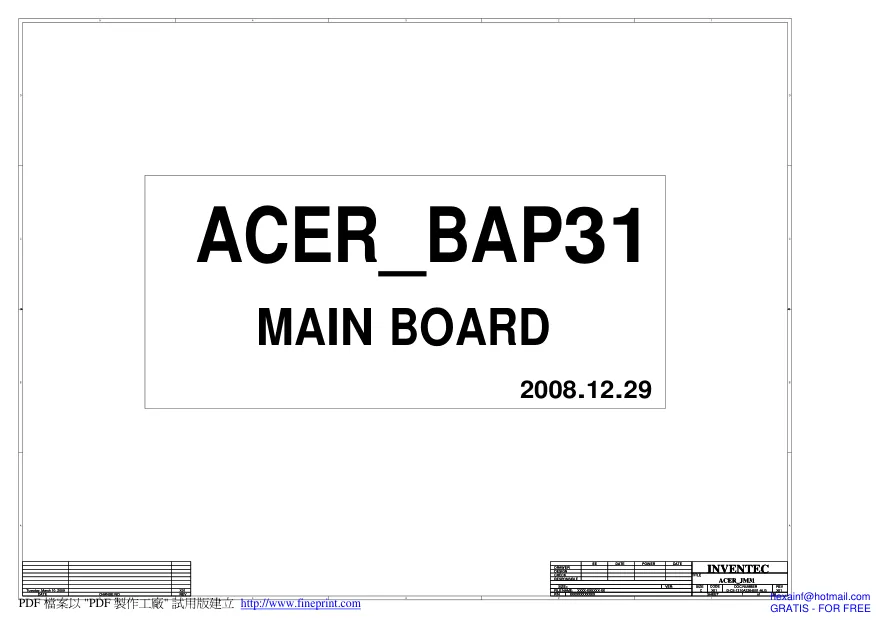 Inventec BAP31 - Схема Acer Aspire 3810t, 1310A2264501, REV: AX1Sec