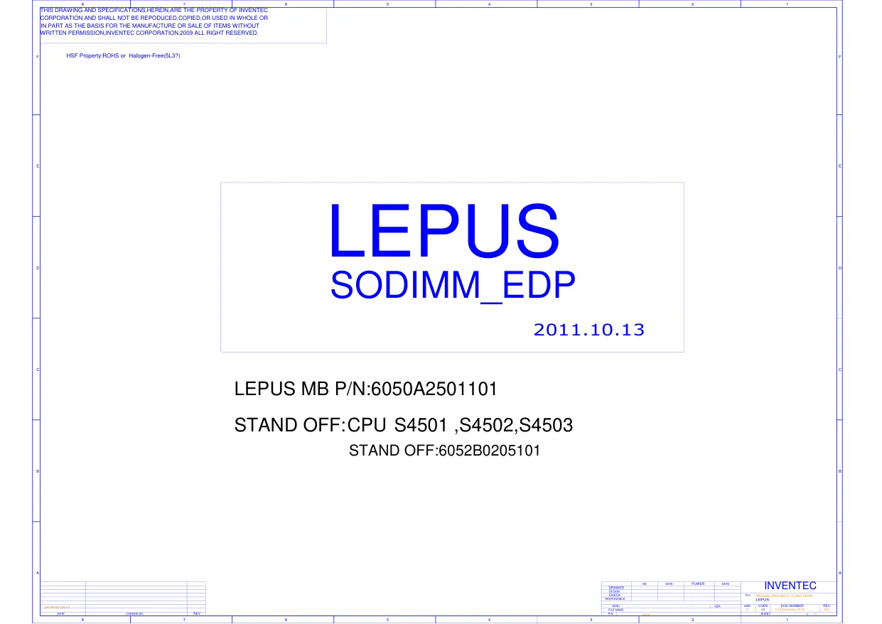Inventec LEPUS - Схема 6050A2501101