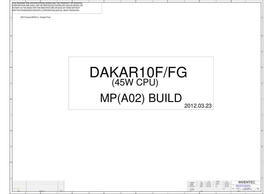 Inventec DAKAR10F/FG - Схема A02 BUILD, REV: X01
