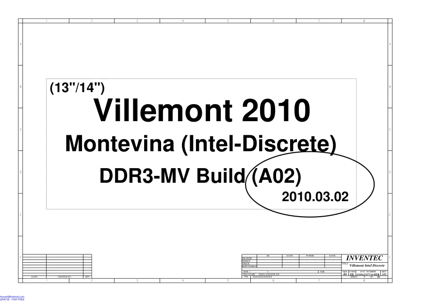 Inventec VILLEMONT VV10 INTEL DIS - Схема HP COMPAQ CQ320, CQ321, 6050A2364401, REV: A02
