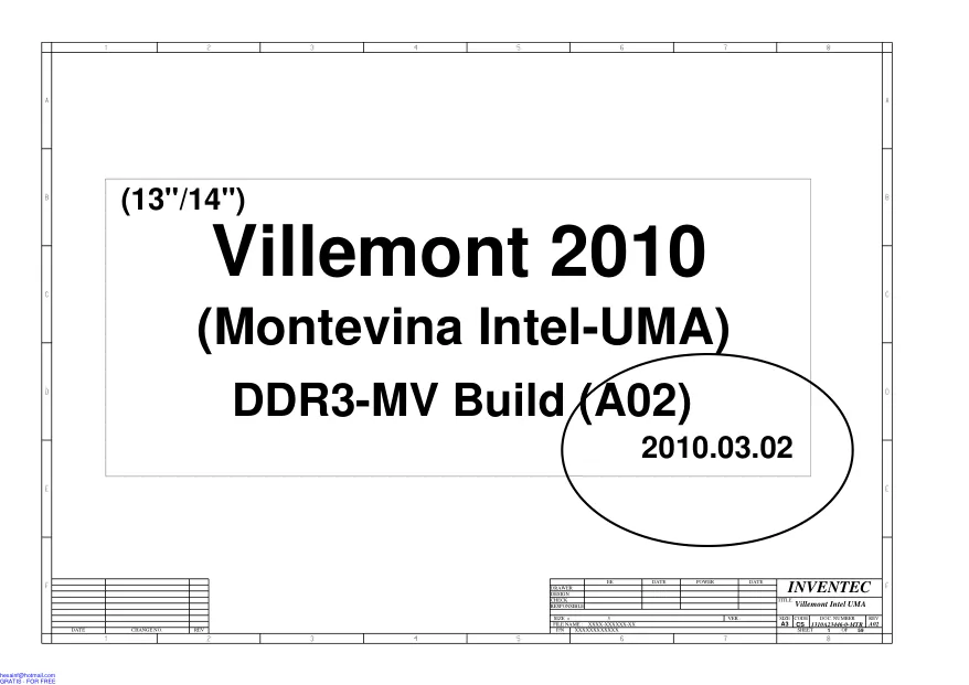 Inventec Villemont 2010 - Схема HP COMPAQ CQ320, CQ321, VV10, INTEL, UMA, 6050A2364601, REV: A02