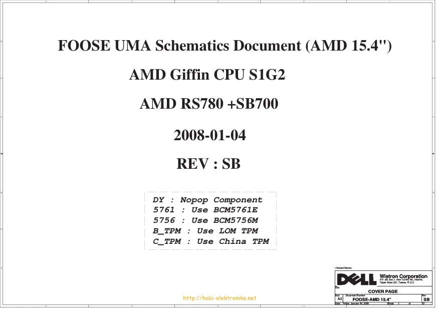 DELL Inspiron 1427 - Схема Foose UMA AMD 15.4, Wistron, Rev: SB