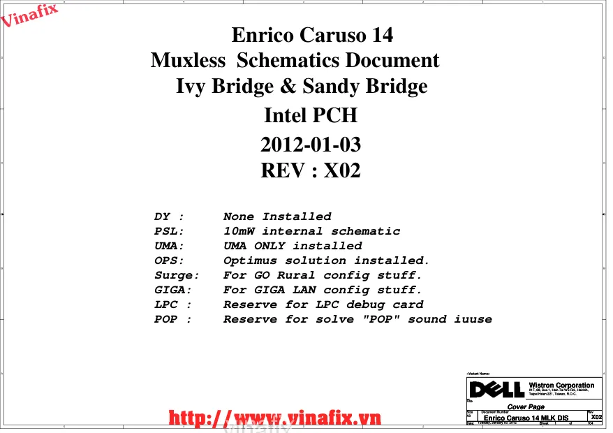 DELL 2420 (V2420) - Схема Wistron Enrico Caruso 14 dv14 mlkdis, Rev: X02