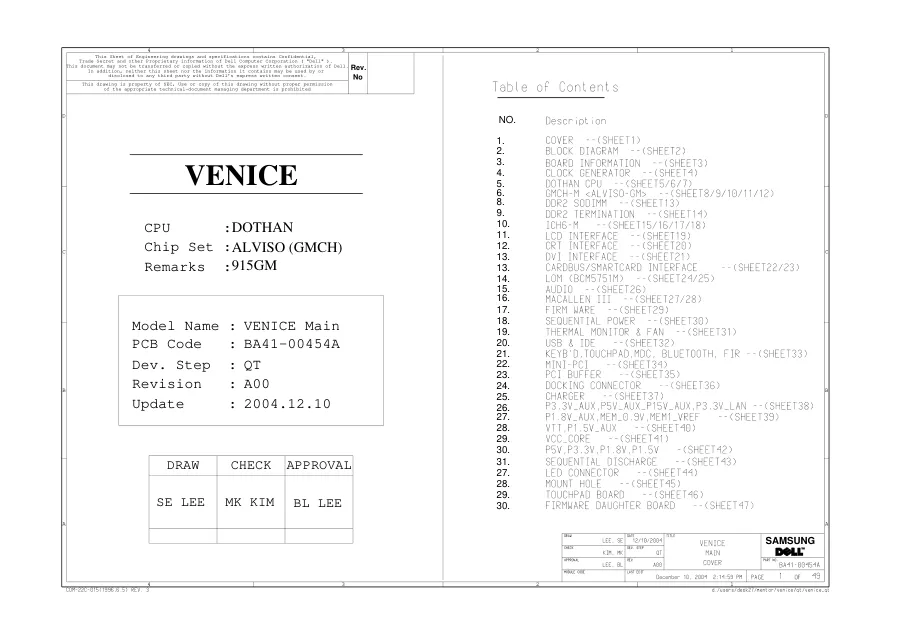 DELL D410 - Схема Samsung VENICE, 915GM, BA41-00454A . Rev: A00