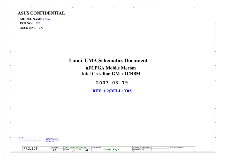 DELL Inspiron 1420 - Схема ELSA LANAI UMA, Laptop Schematics, Rev: 1.2 (X02)