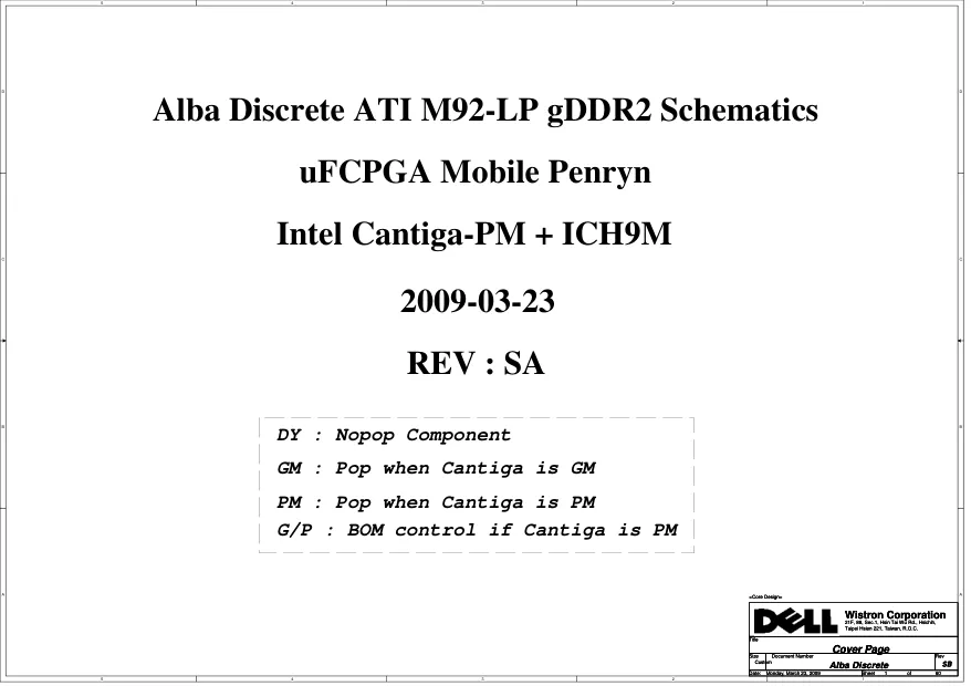 DELL Inspiron 1440 - Схема Wisron Alba Discrete, REV : SA, ATI M92-LP gDDR2
